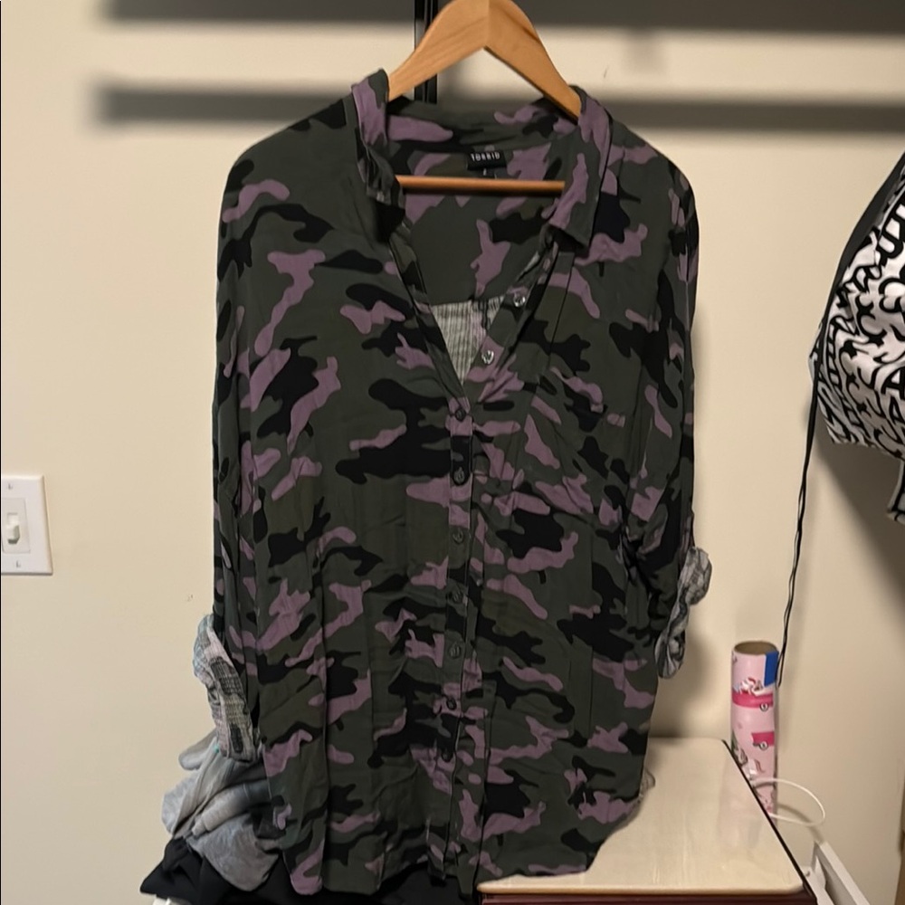 Torrid Purple and Black Camouflage Shirt long sleeve